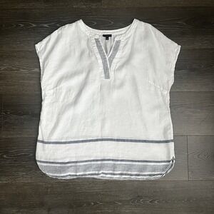 Talbots Women Large 100%‎ Linen Top Sleeveless White Shirt Blouse Coastal Boho